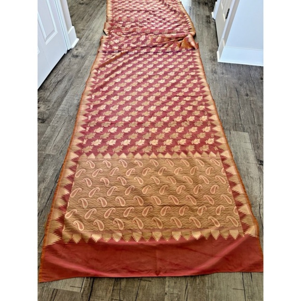 Indian WOMENS PRE-OWNED VINTAGE‎ ORANGE SILK BANARASI SAREE SARI FABRIC/CRAFTS